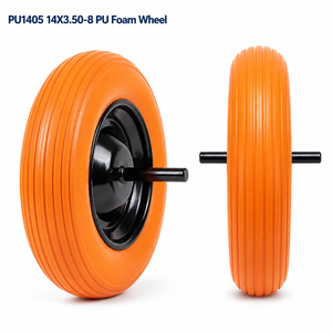 Roue de brouette anti-crevaison PU1405 3.50-8, pneu en mousse PU de 14 pouces, jante en acier, roulement à billes pour chariot de jardin, chariot à main, anti-crevaison - Product Image 1