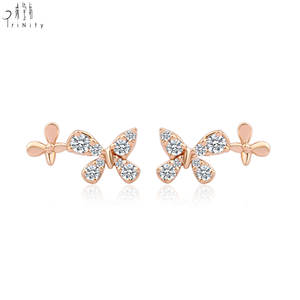 Most Popular Cute Design <b>Butterfly</b> Shape Fine Jewelry 18K Solid Gold Real Natural Diamond Earrings Stud Earrings For Women Gift - Product Image 3