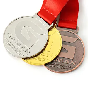 Médailles en alliage de zinc personnalisé avec logo en émail plaqué or argent bronze avec lanière