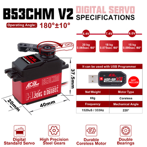 AGFRC B53CHM 26KG Metal Gear 0.10s Fast 8.4V HV 2BB Coreless Programmable Digital 25T STD RC Car Robot Industry - Product Image 4