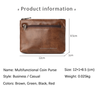 Porte-monnaie en cuir véritable, durable, résistant à l'usure, texture rétro, compact, multifonction, pochette à fermeture éclair, portefeuille décontracté portable pour cartes