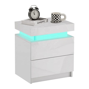 <span class=keywords><strong>Table</strong></span> de chevet blanche haute brillance, meuble de chambre à coucher en bois avec éclairage LED, <span class=keywords><strong>table</strong></span> d'appoint - Product Image 1