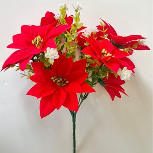 Bouquet de fleurs artificielles en soie MIDO, poinsettia rouge, décoration de Noël pour le salon, le bureau, le vase - Product Image 1