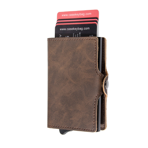 Factory Direct Slim Minimalist Popup Smart <b>Wallet</b> Billetera Fashion Vintage Pattern PU Leather RFID Blocking Metal Card <b>Holder</b> - Product Image 2
