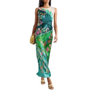 Vestido de fiesta sencillo con estampado de retazos vintage, vestido Maxi informal con cuello redondo para mujer Primavera Verano, vestido elegante sin mangas para mujer 2025 - Product Image 1