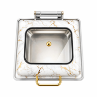 Chauffe-Plat Buffet en Acier Inoxydable Effet Marbre Doré, Ensemble de Luxe pour Hôtels, Banquets et Traiteurs