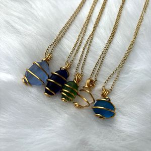 Nuova Collana Sportiva da Donna con Ciondolo in Vetro Marino Blu e Catena in Bambù, Fatta a Mano, Fornitura Diretta dalla Fabbrica, Negozio Indipendente Etsy - Product Image 3