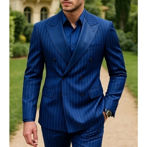 Traje de Hombre de Lujo Negro a Rayas, Doble Botonadura, Corte Entallado, Blazer Italiano, Pantalones Elegantes, Estilo Británico, Casual de Negocios, Retro, Tipo Tuxedo - Product Image 2