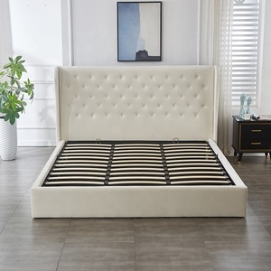 Cadre <span class=keywords><strong>de</strong></span> <span class=keywords><strong>lit</strong></span> <span class=keywords><strong>de</strong></span> style moderne California King rembourré avec rangement, design en tissu doux, avec système <span class=keywords><strong>de</strong></span> levage à vérin à gaz - Product Image 3