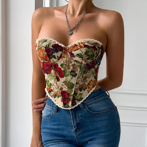 Corsets en dentelle pour femmes, <span class=keywords><strong>haut</strong></span> court à épaules nues, <span class=keywords><strong>petit</strong></span> lot, <span class=keywords><strong>bustier</strong></span> vintage à imprimé floral, corset en dentelle - Product Image 3