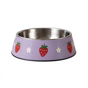 Tazón de Comida para Mascotas con Diseño de Fresas Moradas, Redondo, de Acero Inoxidable, Plato para Perros y Gatos, Base de Goma Antideslizante - Product Image 1