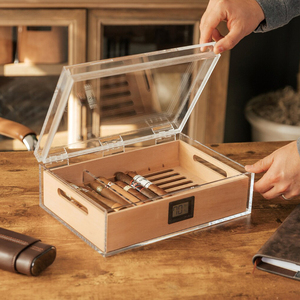 ホット販売カスタムシダーウッドシガーボックスシガーケースOEM/ODMシガレットヒュミドールシガーボックス、高透明アクリルボックス付き - Product Image 6