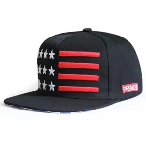 Factory Manufacture Custom Hip Hop Flat Brim Hat Vintage USA American style 3D Embroidery Snapback Cap