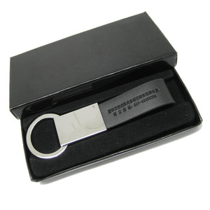 Custom Black Laser Car logo Keychain Leather Material with Carabiner Hook for Promotion