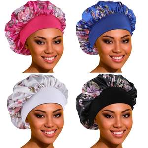Gorro de satén personalizado para el cabello, paquete de 4, banda elástica grande para mujeres con cabello rizado, trenzas, protección para dormir - Product Image 1