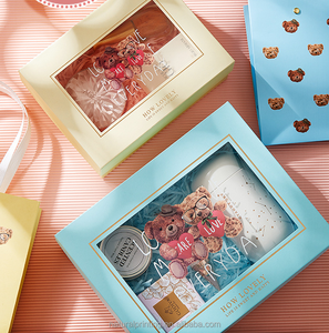 Cute Cartoon Bear gift box gift packaging box Open window transparent birthday gift box spot wholesale