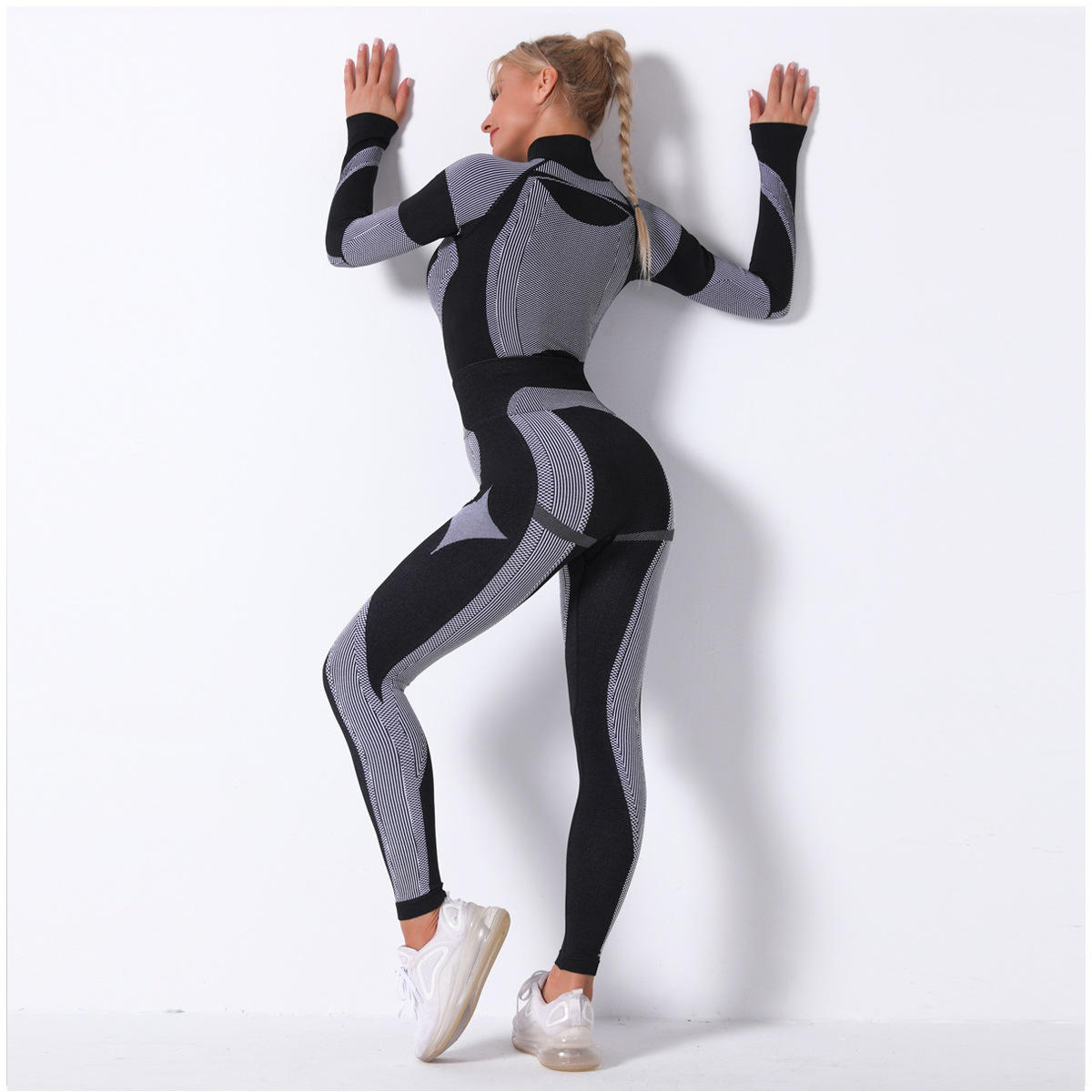9185 Long-sleeved trousers suit - black bottom lake blue