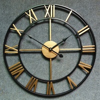 Grande Horloge Murale Ronde Rétro en Fer de Style Ancien, Mouvement Silencieux, Noir Classique, Décoration Maison pour Salon