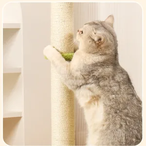 Árvore de gato luxuosa alta com corda de sisal para gatos, poste de madeira com folhas de palmeira novo projetado