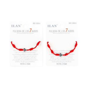 Braccialetto Ilan con 7 nodi, cordoncino rosso, colore argento, fatto a mano - Product Image 2