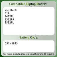 Batterie d'ordinateur portable de remplacement 42Wh C31N1843 pour Asus VivoBook S14 S432FL S532FA S532FL