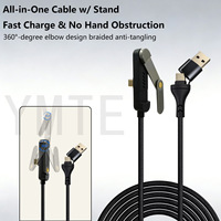 Nouveau support de téléphone avec câble USB 30 broches à tête coudée double C, conception tressée, 240W, support pliable