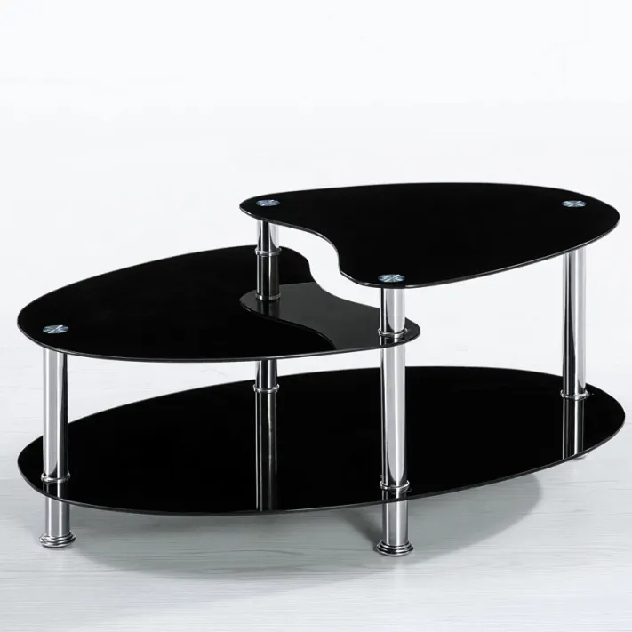 Mesa de centro moderna con patas de acero inoxidable y vidrio templado popular para sala de estar