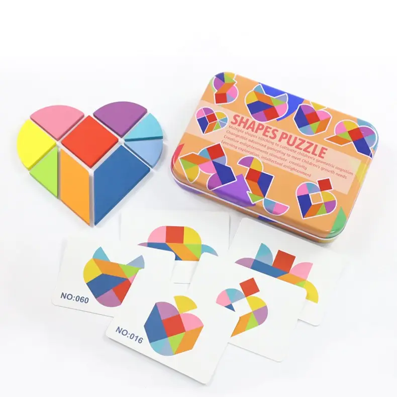 Bambini scatola di ferro in legno Tangram prescolare forma geometrica Jigsaw Puzzle Montessori Education Matching Toys For Kids