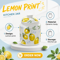 Pot de rangement en céramique décoratif à motif citron avec couvercle pour comptoir de cuisine, conteneur à café, sucre, épices, organisation domestique