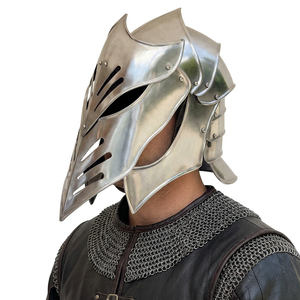 Casque médiéval CH Ancient Armour en métal argenté, gravé à la main, avec logo personnalisé, pour remise de diplôme, anniversaire, Noël - Product Image 1