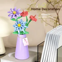 Nouveau 1007 ensemble de blocs de construction en plastique comprend un vase tournesol rose et un jouet d'assemblage de vase à fleurs éternelles pour filles et garçons