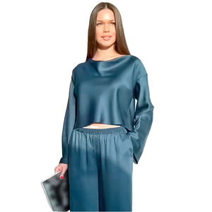 Women Cropped Long Sleeve Full Length Sleepwear <b>Set</b> Soft Comfortable <b>Pajama</b> Loungewear OEM Wholesale Supply - Product Image 1