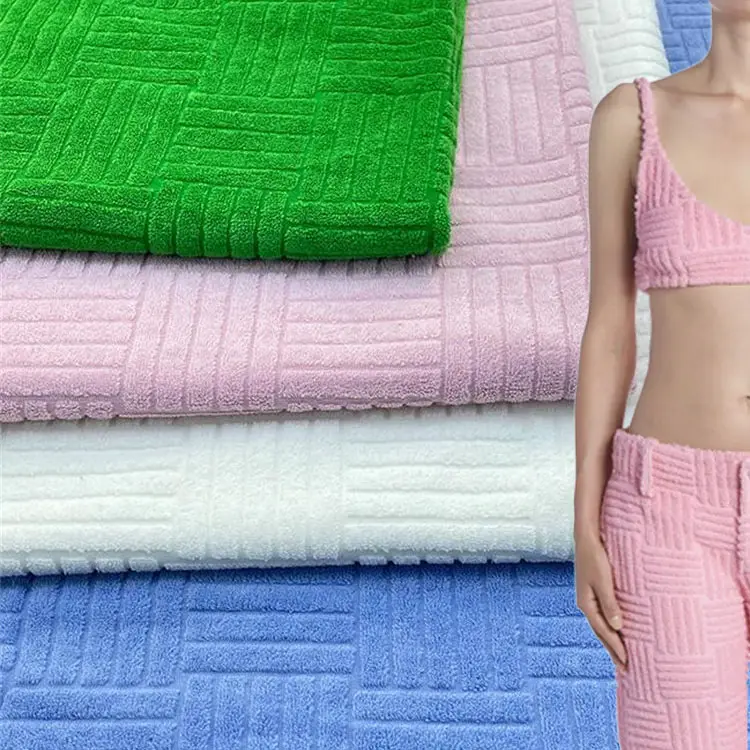 Özel renk elastik şerit jakarlı streç 95% polyester 5% spandex mayolar terry bikini örme kumaş