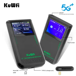 eSim KuWFi टचेबल एलसीडी स्क्रीन 5g सिम कार्ड राउटर 4500mAh बैटरी डुअल बैंड 3000Mbps पॉकेट वाईफाई यूनिवर्सल 5g राउटर