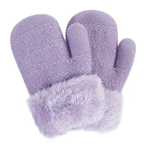High Quality Stock Children Boy Girl Cute Thick Winter Knitted Gloves Mittens for Kids