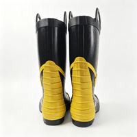 Nouvelle Arrivée Bottes de pompier noires et jaunes à tige haute en caoutchouc avec embout en acier et languette de traction, protection contre les produits chimiques dangereux