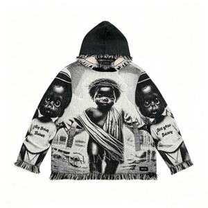 Sudadera con capucha de tapicería personalizada para hombre, talla grande, suéteres tejidos con capucha, fabricante, sudaderas con capucha de tapicería de peso pesado con borlas para hombre - Product Image 2