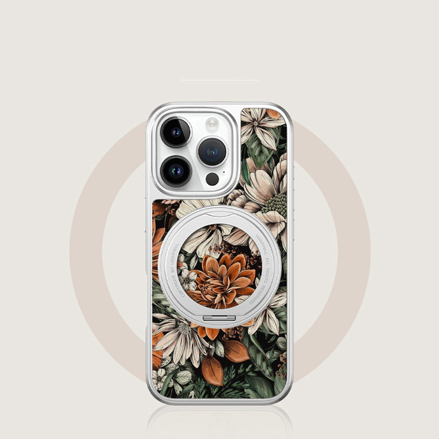 Leather Flower Pattern Phone case for Iphone16 16mp Magnetic and Holder case for 15 15promax/13Promax/14pro 13/12/11 Shell