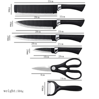 Ensemble de 6 couteaux de cuisine en acier inoxydable avec manches en plastique, ambidextres, comprenant un couteau de chef, un couteau à découper et un couteau à éplucher, coffret cadeau, vente en gros