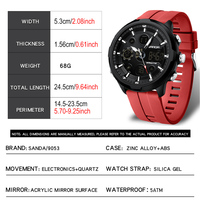 Reloj Deportivo Digital para Hombre SANDA 9053, Movimiento de Cuarzo LED, Tres Agujas, Resistente al Agua 50M, Correa de Goma, Alarma, Cronógrafo, Taquímetro