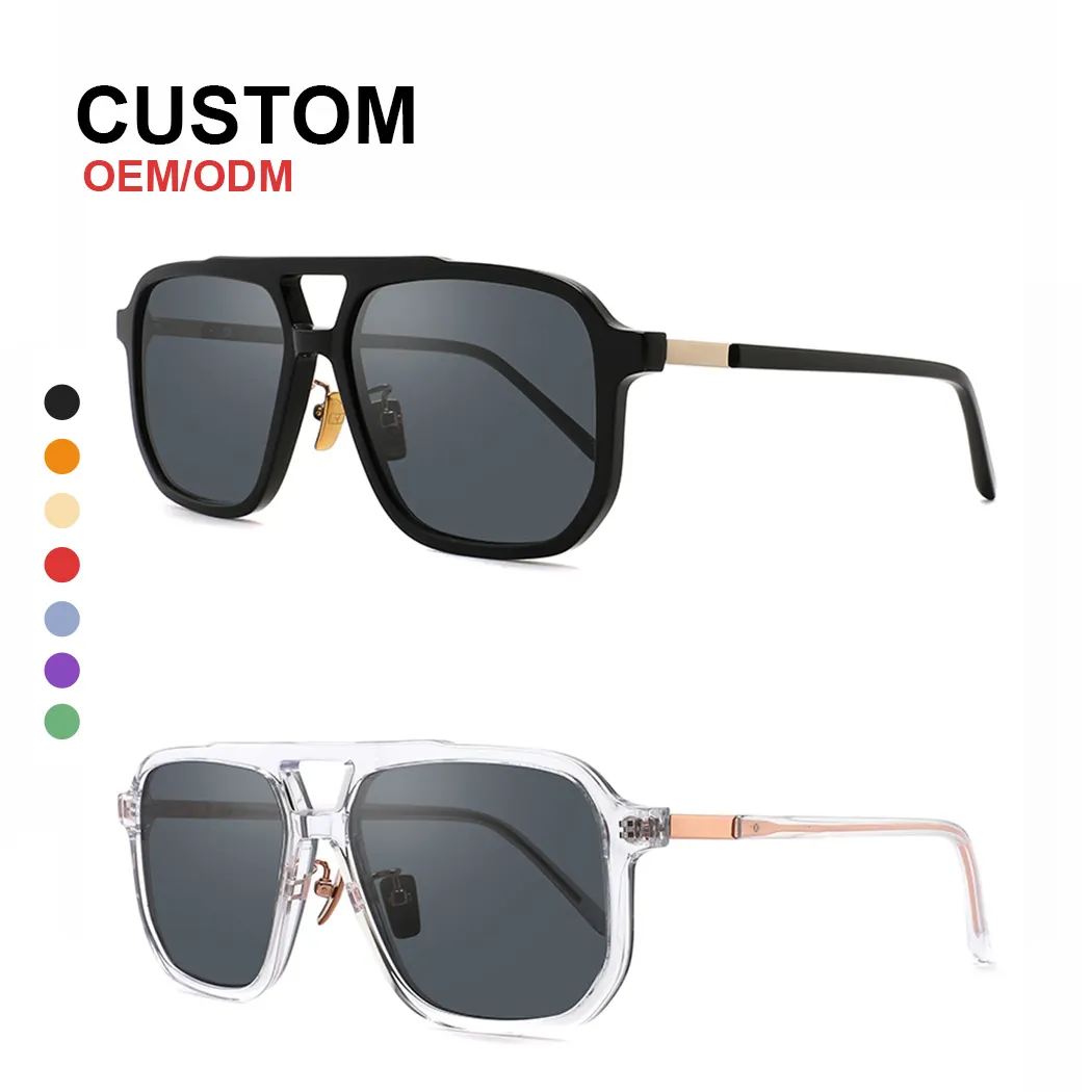 Gafas de sol con montura transparente de lujo para hombre, venta al por mayor, gafas de sol con logotipo de marca personalizables de cristal para unisex