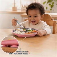 Assiette pour bébé en acier inoxydable 304 écologique avec logo personnalisé, assiette à ventouse en silicone pour enfants, vaisselle pour enfants