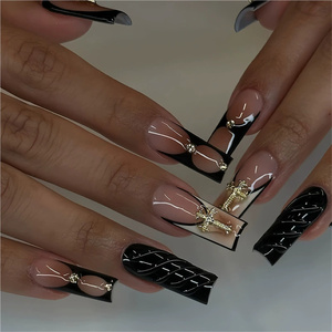 Ongles carrés moyens 3D à presser, modèle Mirador, collection Automne/<span class=keywords><strong>Hiver</strong></span>, faux ongles français en ABS à presser - Product Image 2