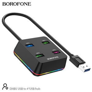 Hub USB 3.0 Borofone OEM DHB1 0.3M con 4 Porte USB, Adattatore USB Colorato Lampeggiante - Product Image 2