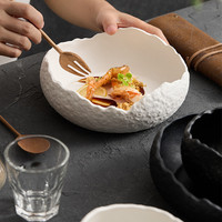 Unieke witte en zwarte keramische soepkommen, dessertkommen, stenen design, onregelmatig, creatief, fruit- en saladeschotels