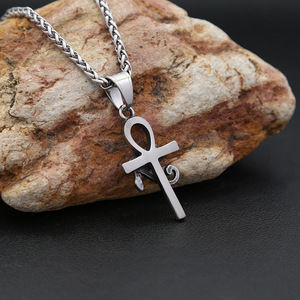 yunnique Stainless Steel Ankh <b>Cross</b> Pendant Necklace With Eye Of Horus Design 60cm <b>Chain</b> For Men And Women Fashion Jewelry - Product Image 2