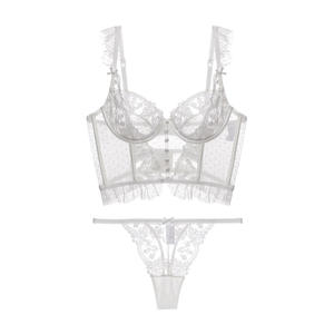 Costume de lingerie en dentelle sexy de style français Push up gros seins petit costume de sous-vêtement ultra-mince d'été ensemble de soutien-gorge en <span class=keywords><strong>maille</strong></span> de dentelle - Product Image 4