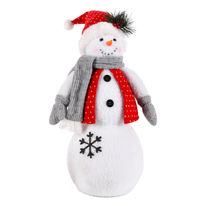 Nordic <b>Red</b> Vest Snowman Figure with Grey <b>Scarf</b> and Snowflake for Christmas Mantel Window Decor Bulk - Product Image 1