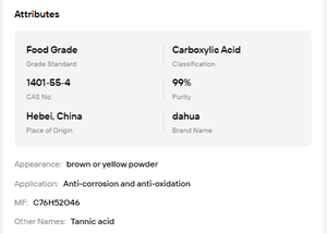 Ácido tánico en polvo de alta pureza para uso alimentario |   Agente Clarificante Derivado del Nuez de Gallnut, Suministro a Granel - Product Image 6