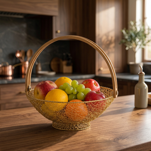 Panier à fruits élégant en métal avec poignée arquée, bol décoratif en fil métallique pour comptoir de cuisine, table à manger et organisation de rangement à domicile - Product Image 3